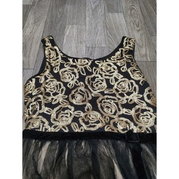 Pinky Girl's size 7 Black & Gold Sequin Mesh Sleeveless Holiday Dress - Picture 3 of 5